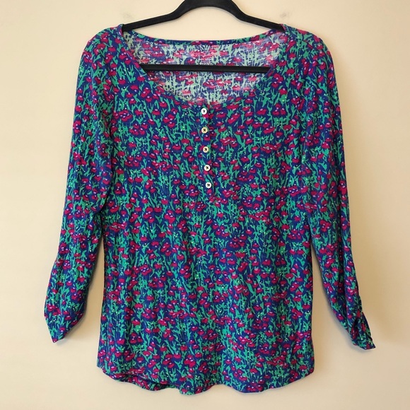 Lilly Pulitzer Tops - Lilly Pulitzer Floral Porter Henley Top